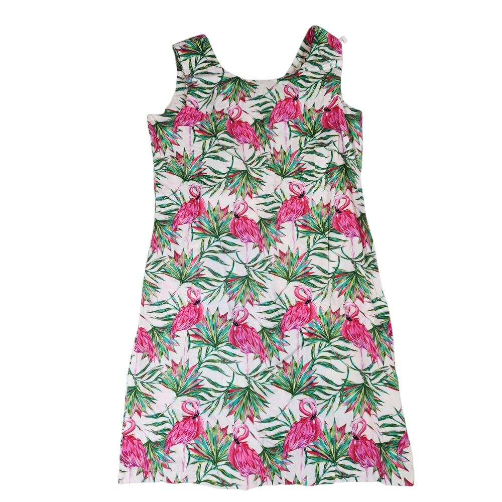Hawaii Hangover Pink Flamingo Tropical Print Sleeveless Shift Dress Medium